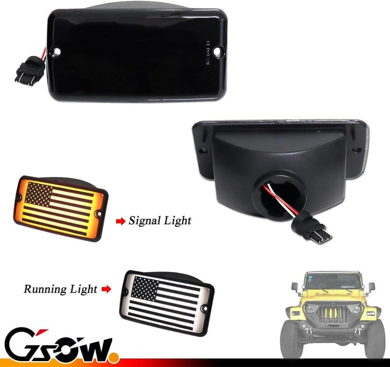 GSOWO 2 IN 1 Front Corner Turn Signal Parking Lights for 1997-2006 J-e-e-p Wrangler TJ, Smoked Lens Daytime Running Lamp, 55155629AC, 55155628AC - Image 5